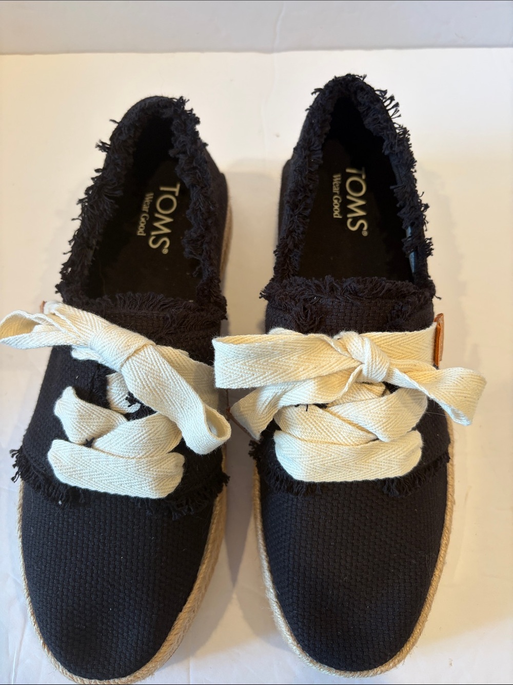 TOMS Black Canvas Espadrilles with Cream Laces
